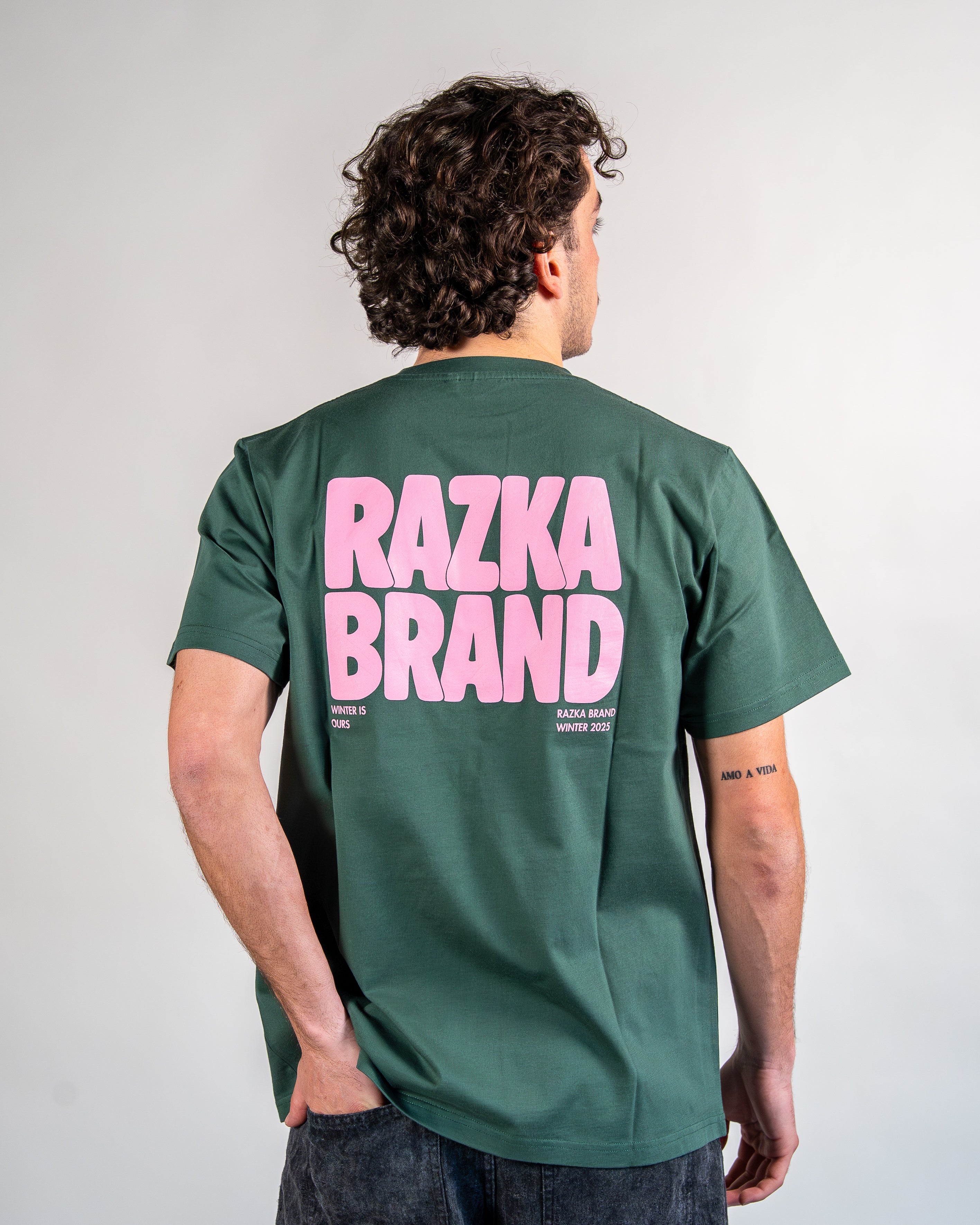 T-shirt WINTER RAZKA BRAND VERT & ROSE