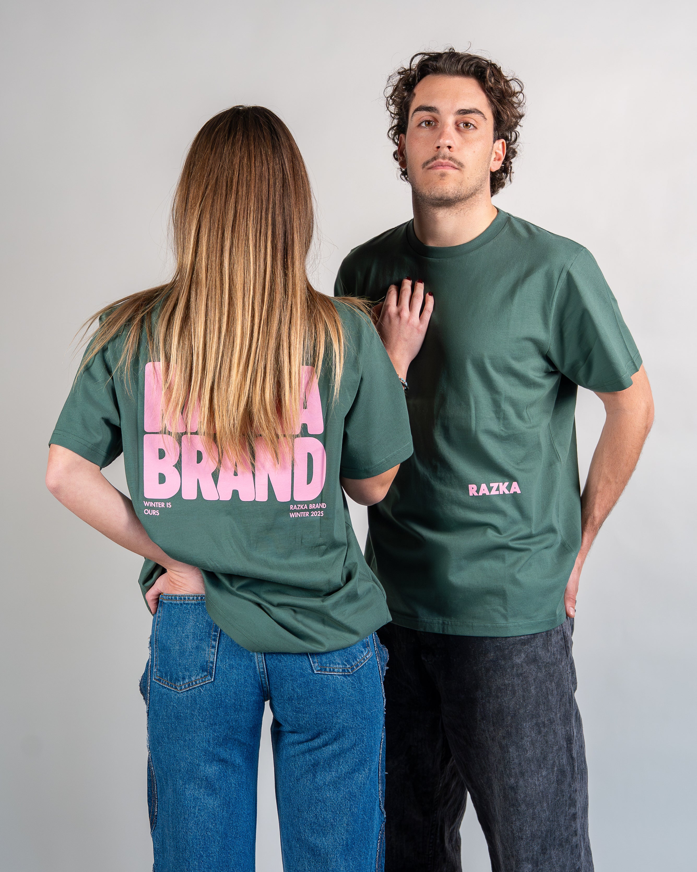 T-shirt WINTER RAZKA BRAND VERT & ROSE