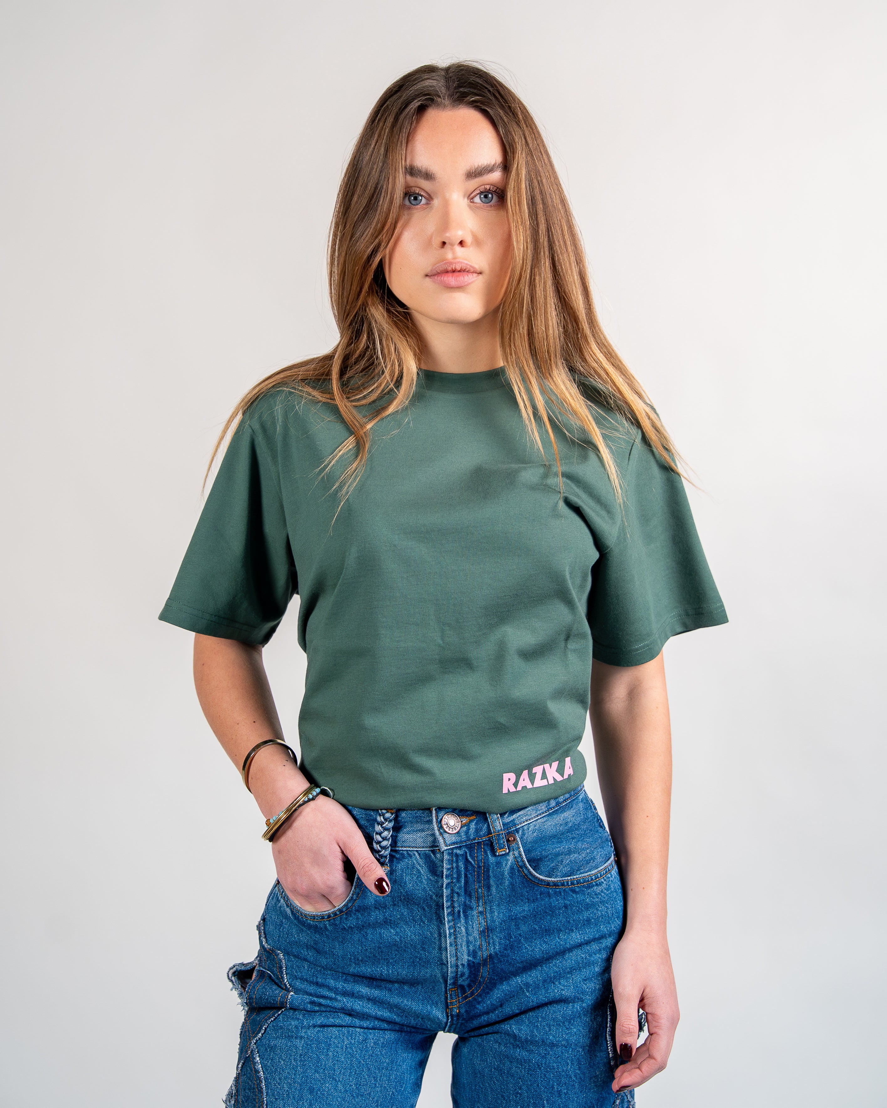 T-shirt WINTER RAZKA BRAND VERT & ROSE